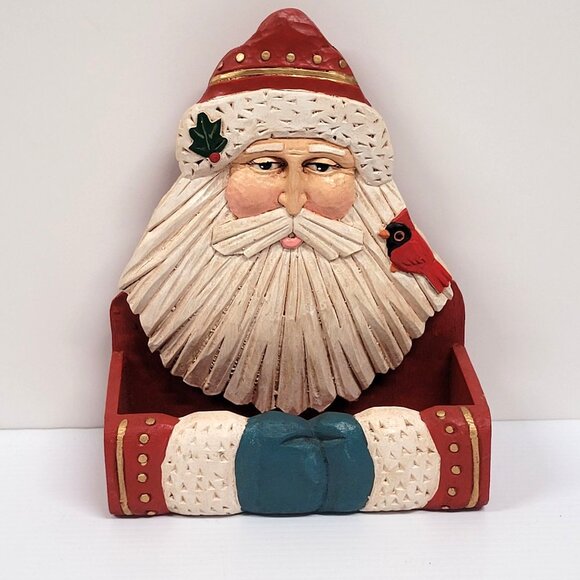 Midwest Of Cannon Falls Handcrafted Wood Folk Art Santa Hanging Card Box - Picture 1 of 8